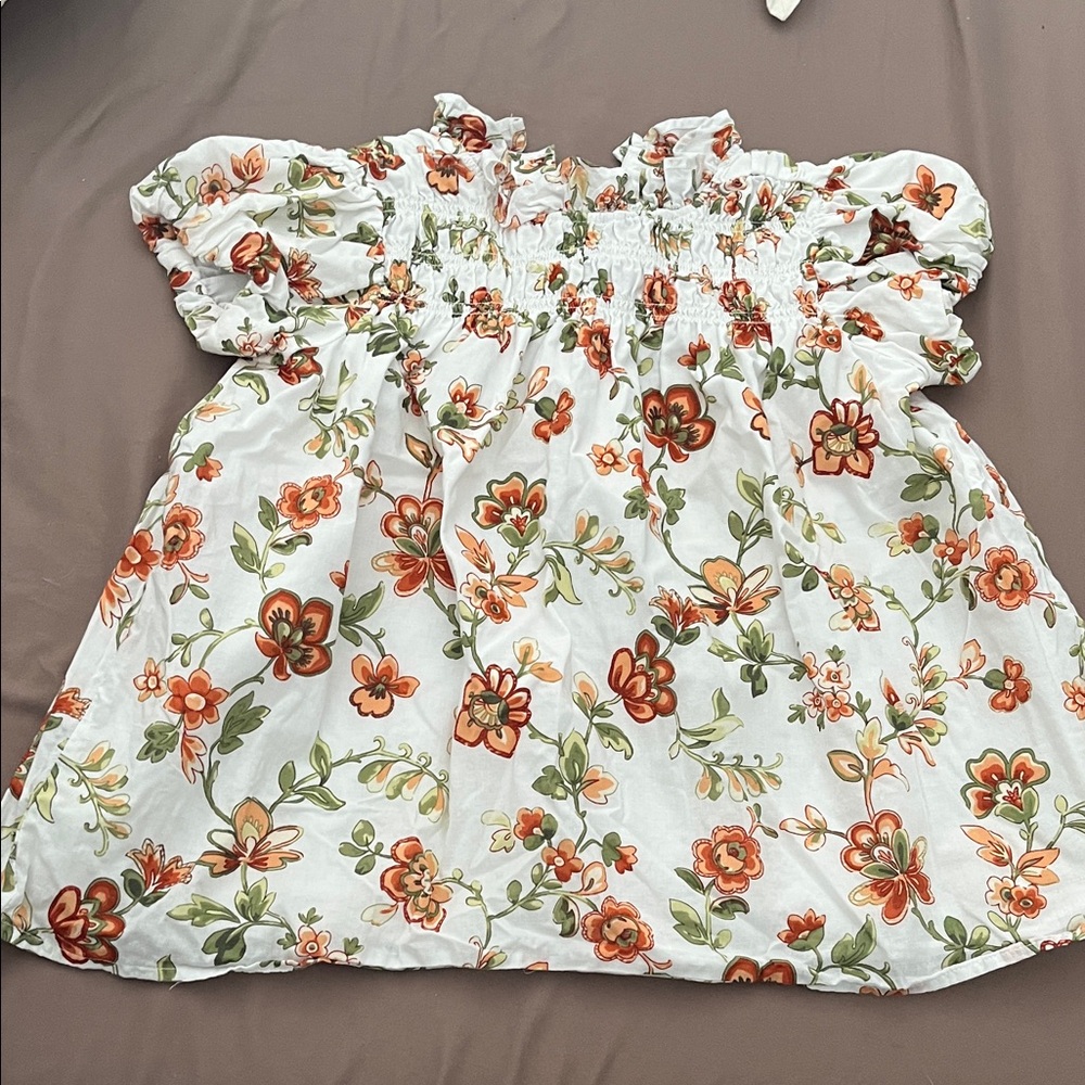 Janie and Jack Floral Kids Top - White and Orange